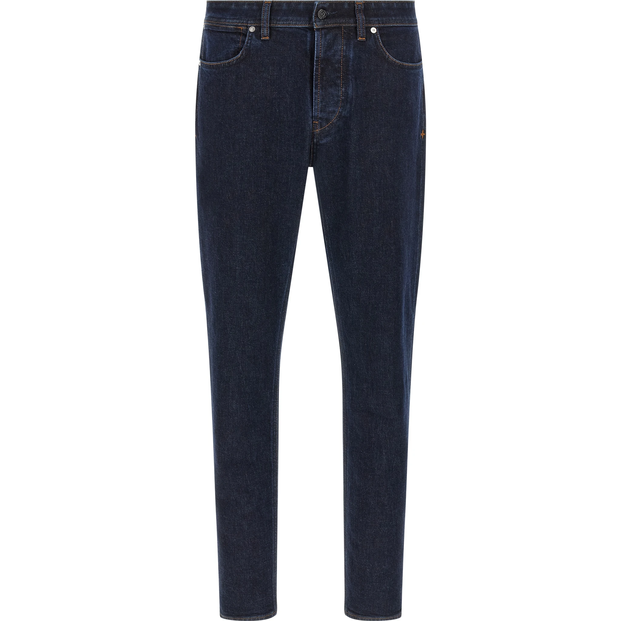 Blue Cotton Straight-Leg Jeans