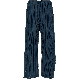 Blue Polyester Casual Pants