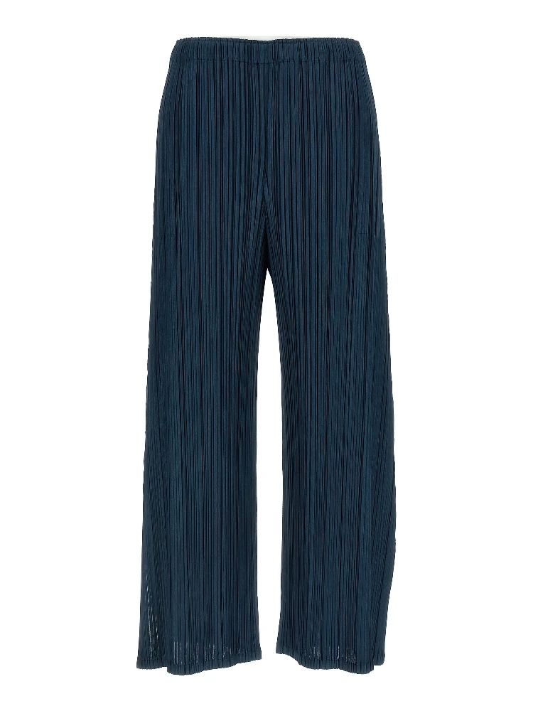 Blue Polyester Casual Pants
