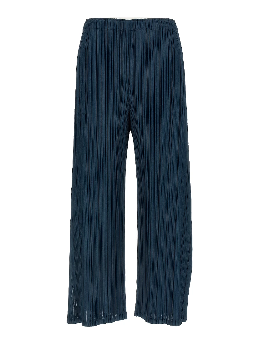 Blue Polyester Casual Pants