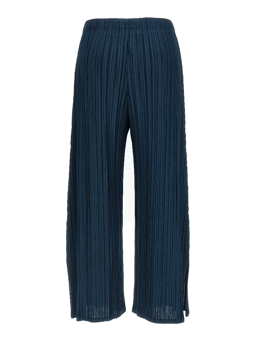 Blue Polyester Casual Pants