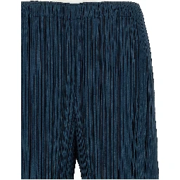 Blue Polyester Casual Pants