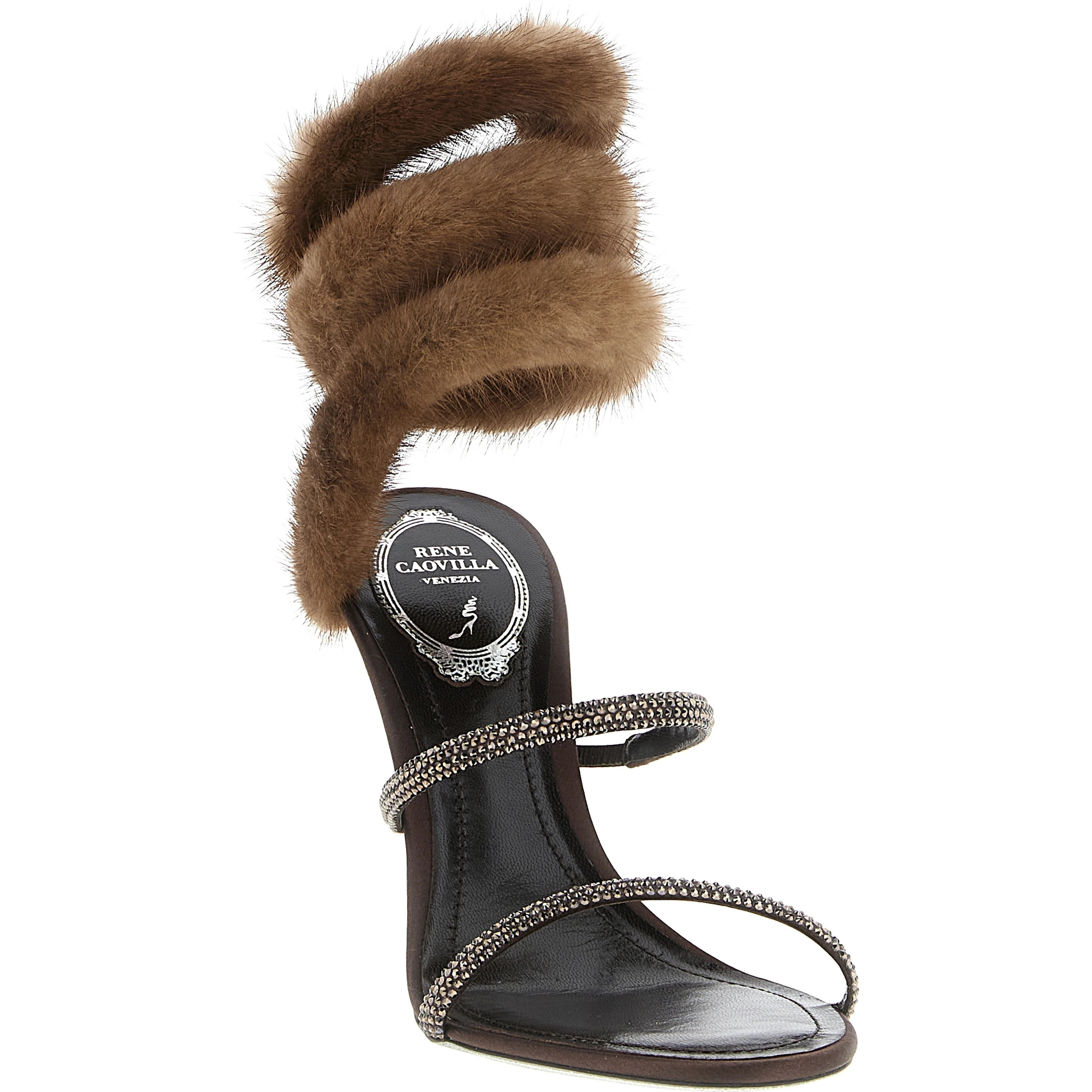 Brown Satin Stiletto Heel Sandals