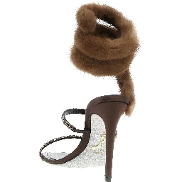 Brown Satin Stiletto Heel Sandals