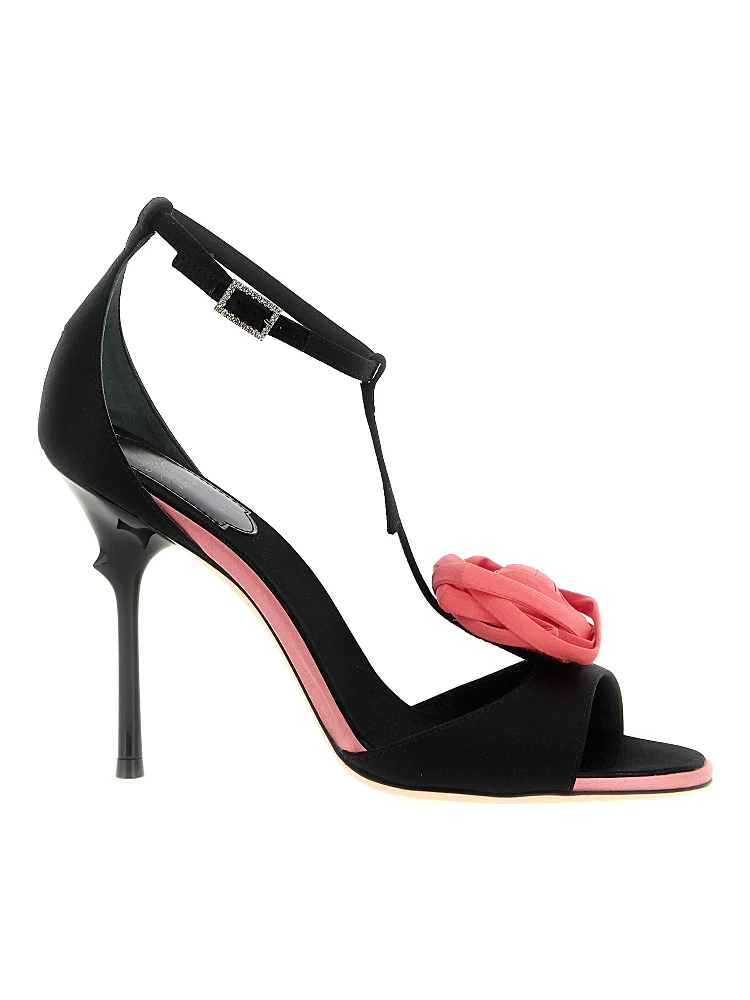 Black Viscose Stiletto Heel Sandals