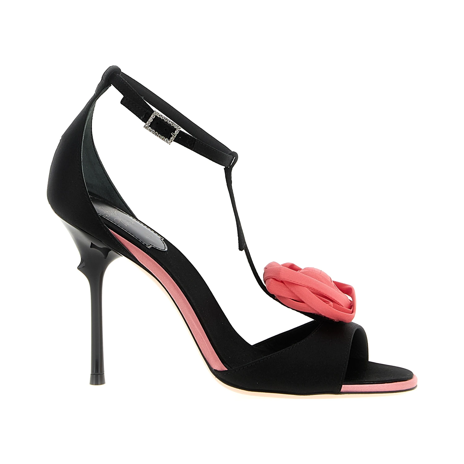Black Viscose Stiletto Heel Sandals