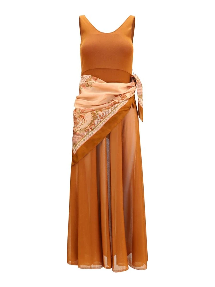 Brown Viscose Casual Dress