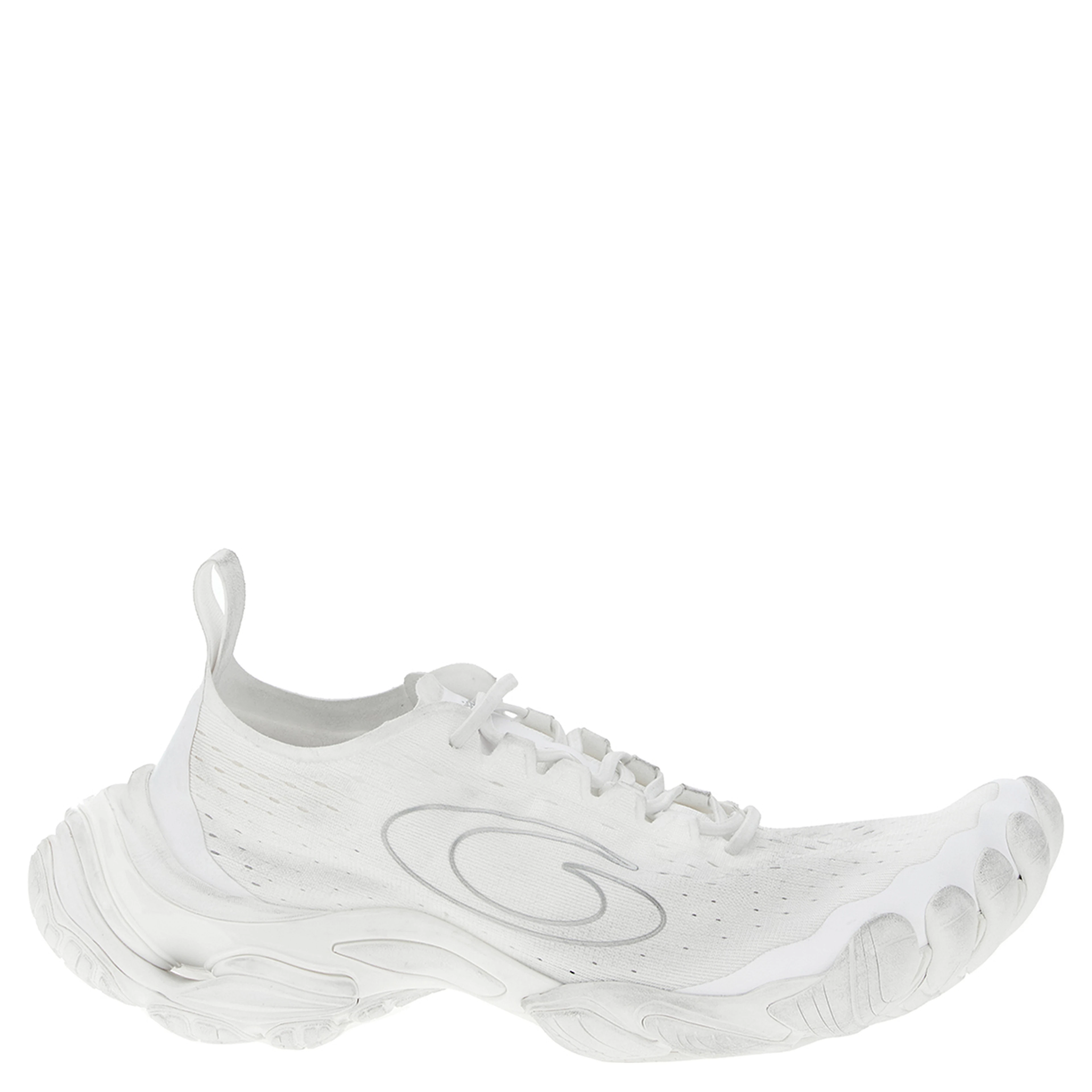 White Polyester Athletic Sneakers
