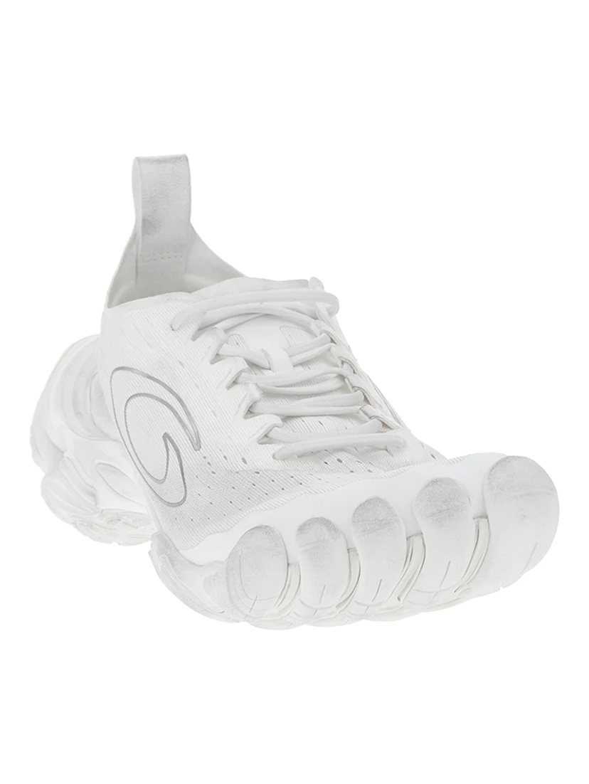 White Polyester Athletic Sneakers