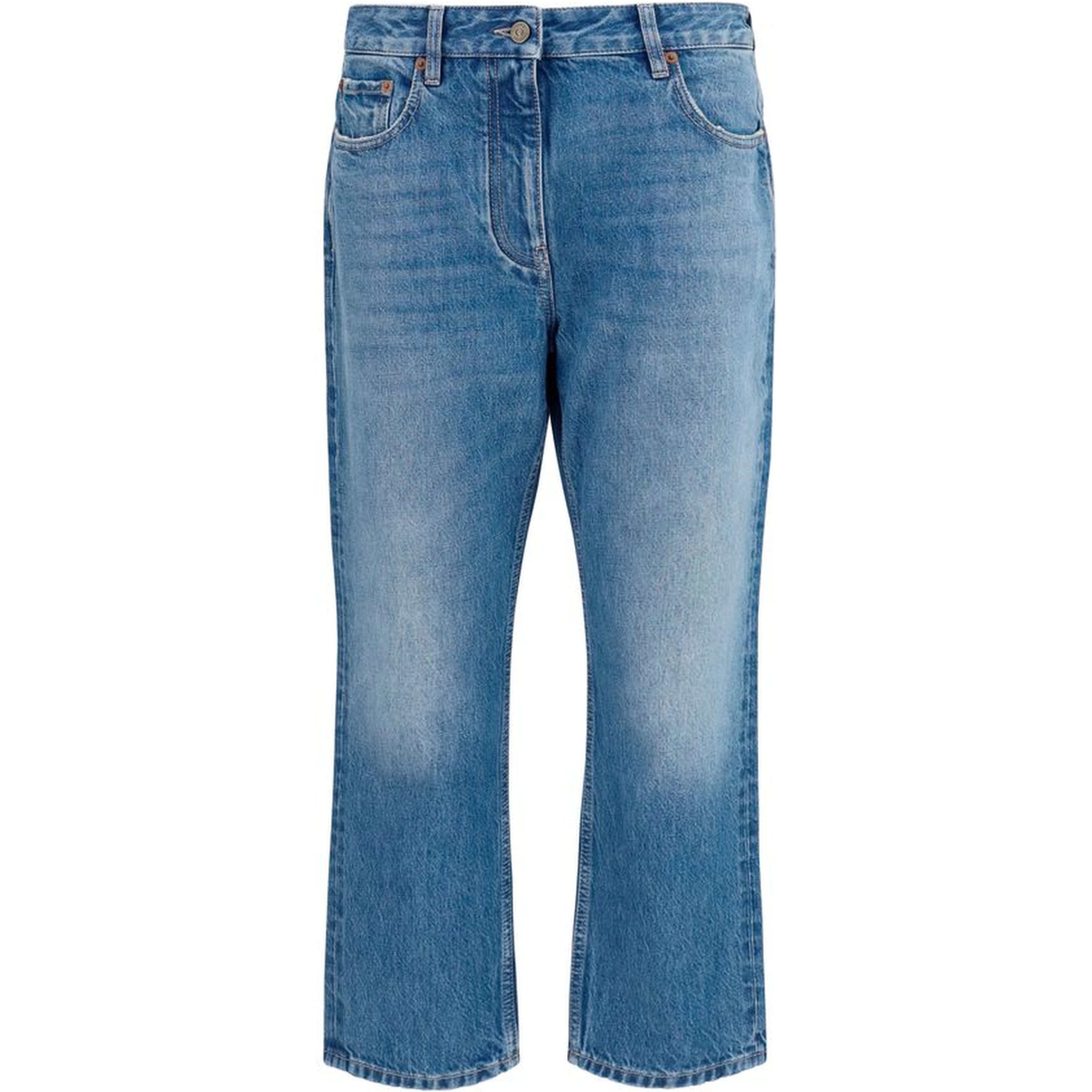 Blue Cotton Straight-Leg Jeans