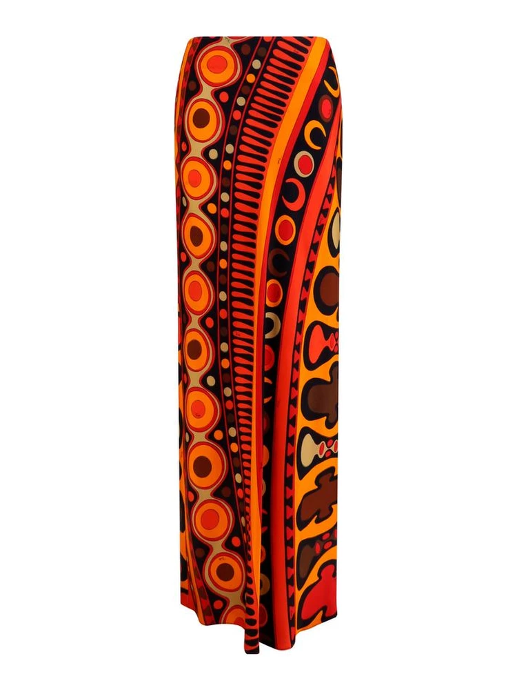 Orange Viscose Long Skirt