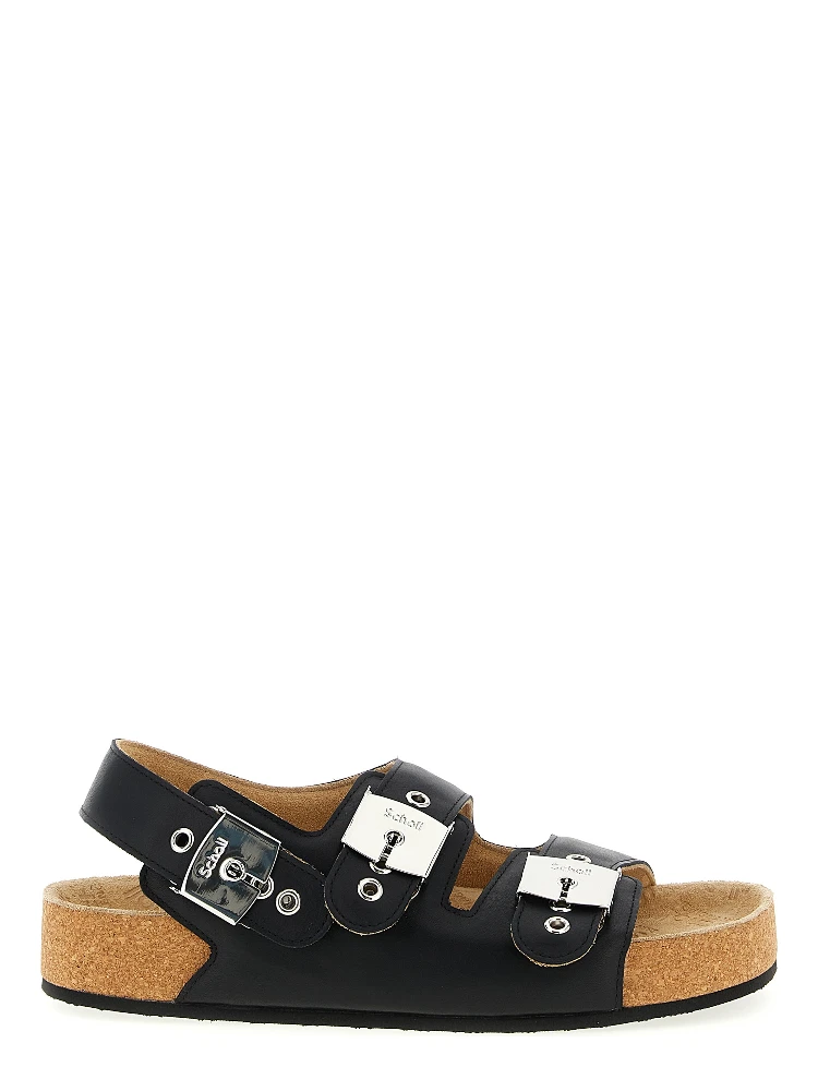 Black Calfskin Flat Sandals