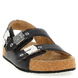 Black Calfskin Flat Sandals