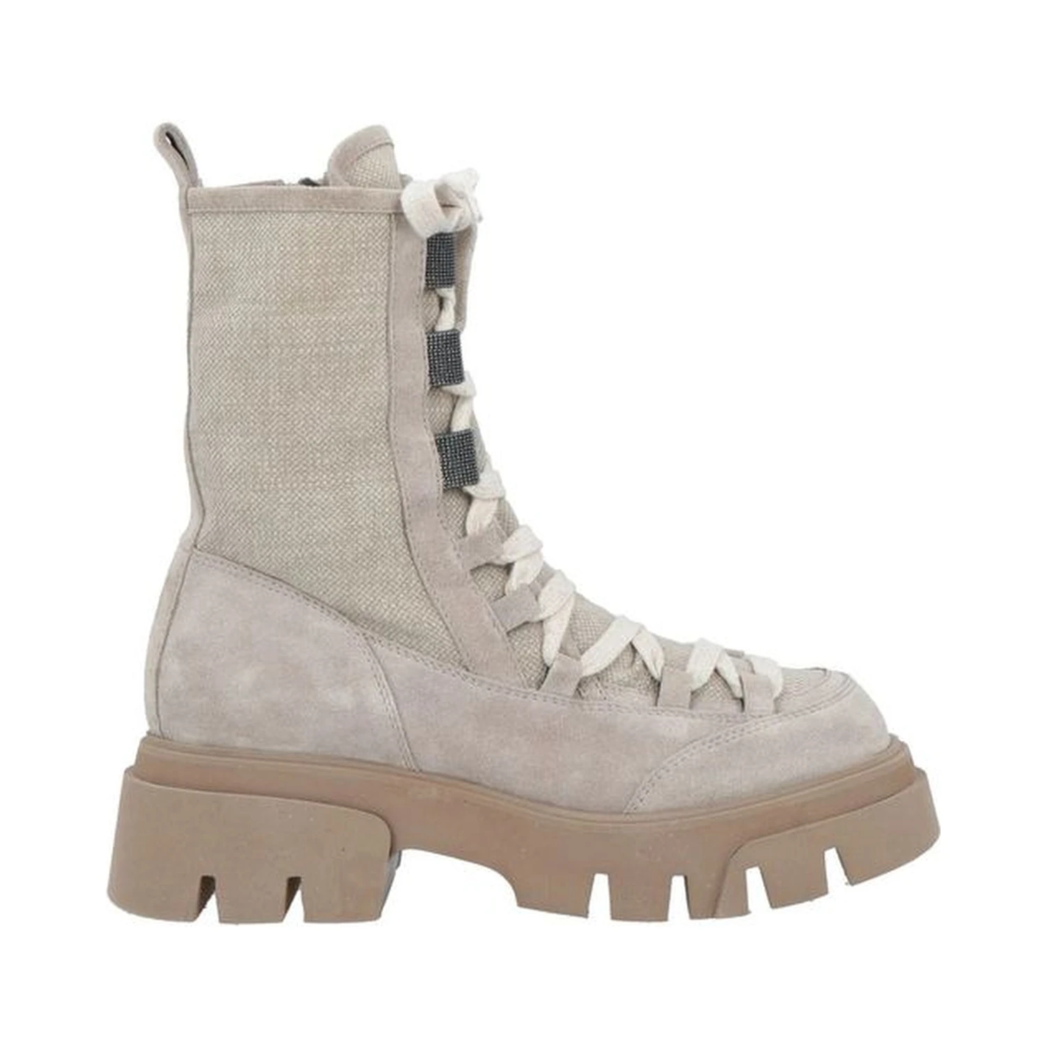 Beige Leather Lace-Up Boots