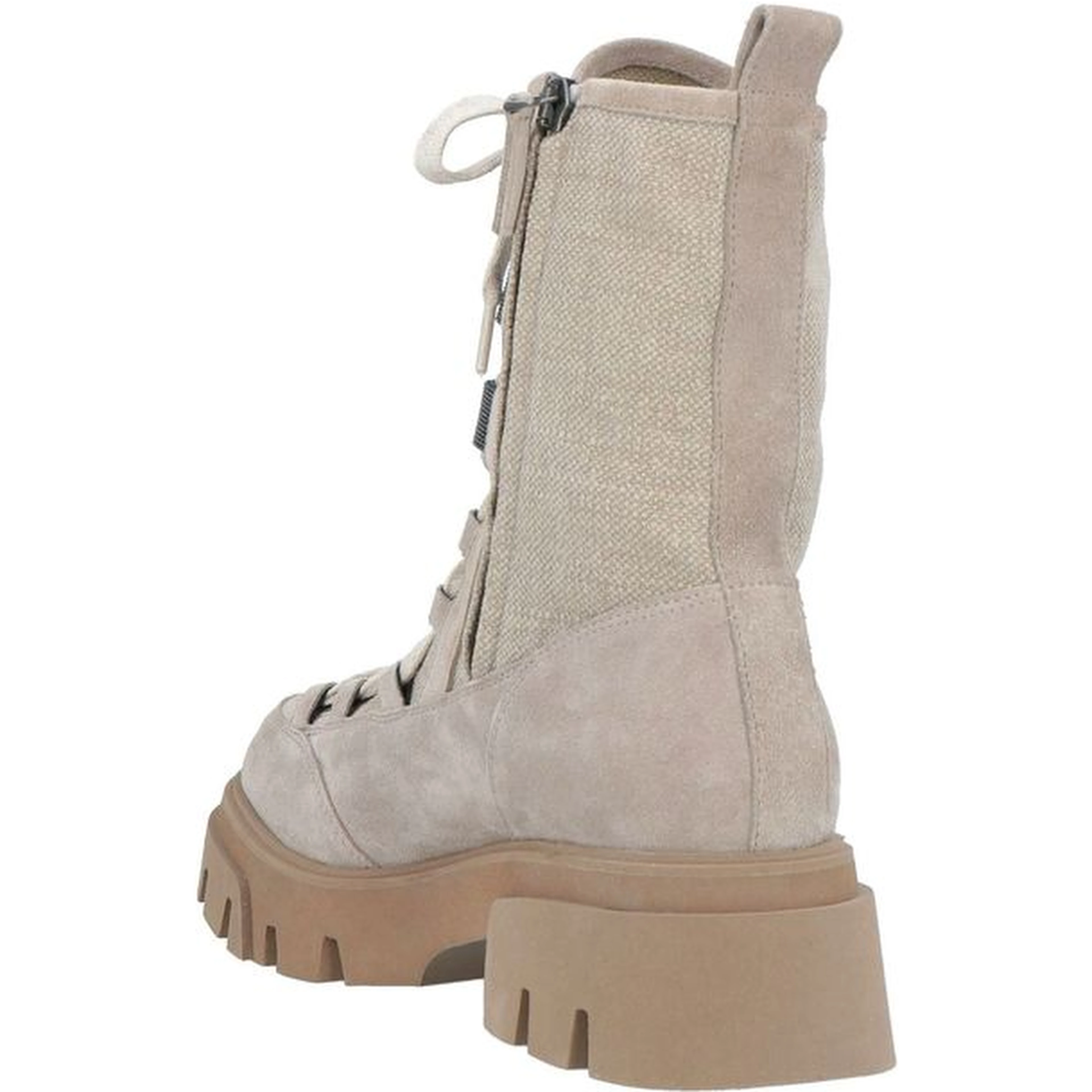 Beige Leather Lace-Up Boots