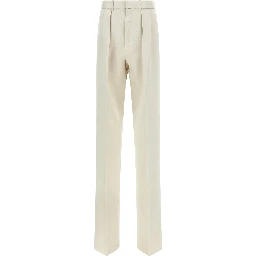Beige Cotton Casual Pants