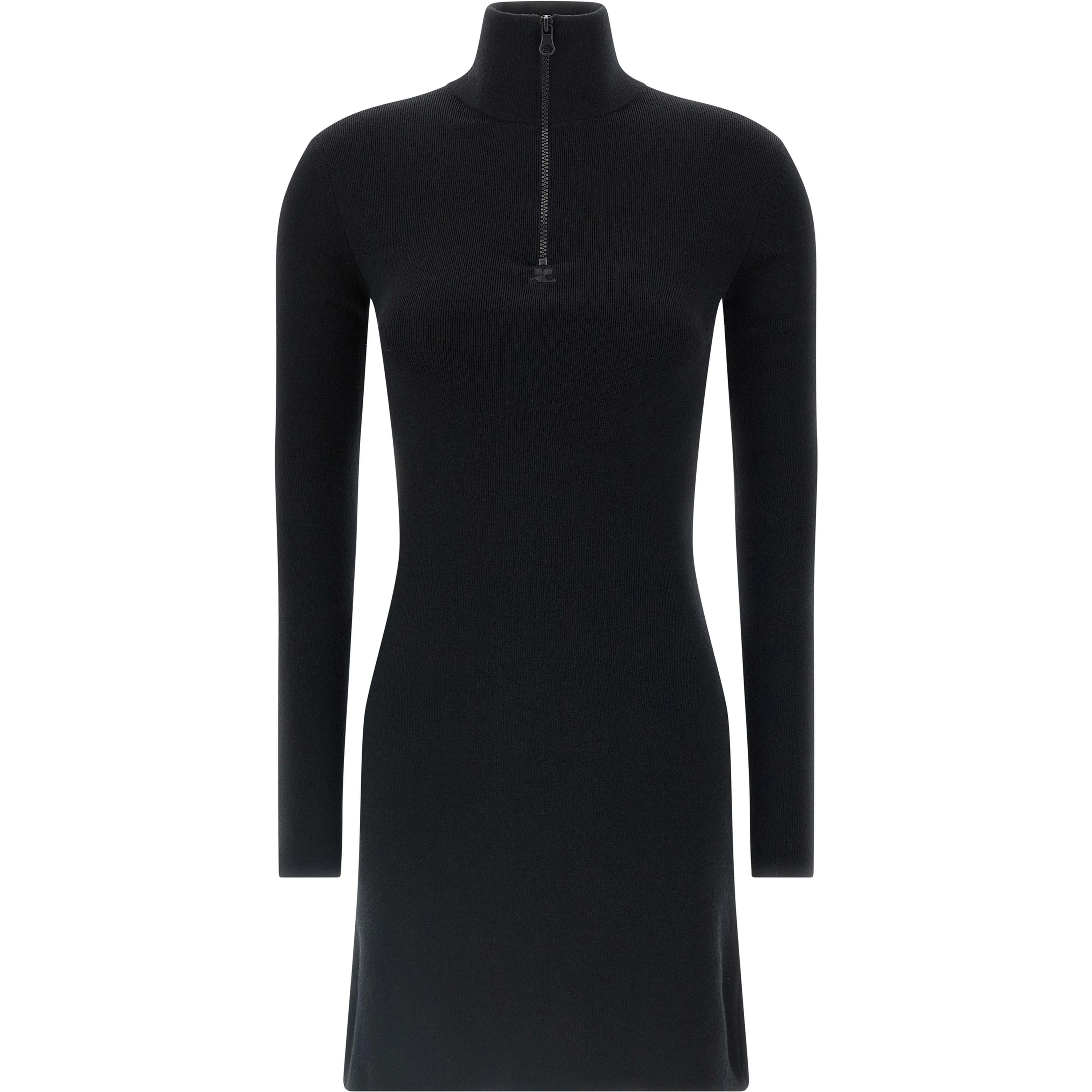 Black Merino Wool Short Dress