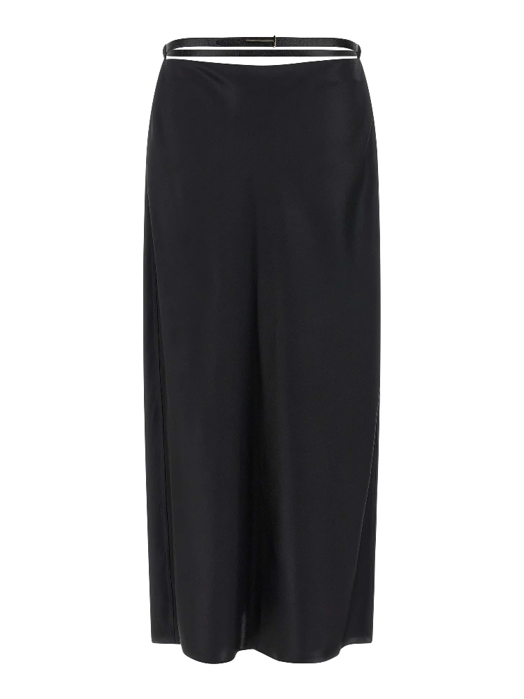 Black Silk Midi Skirt