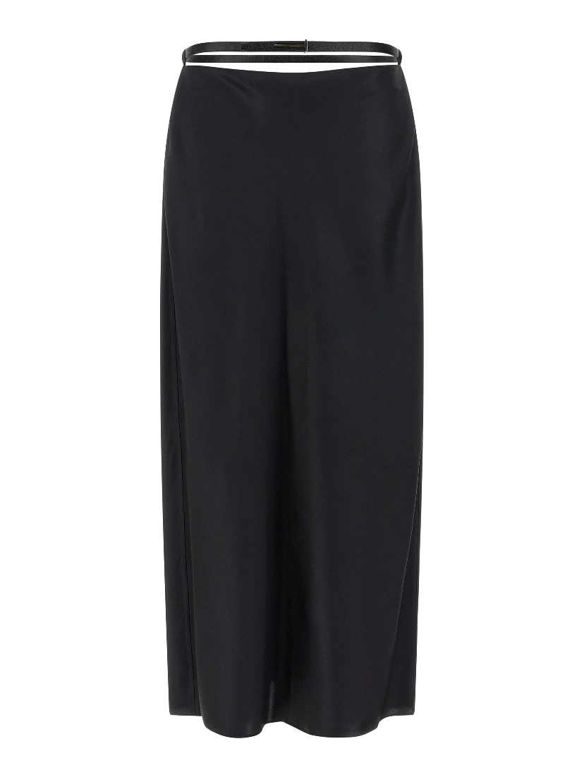 Black Silk Midi Skirt