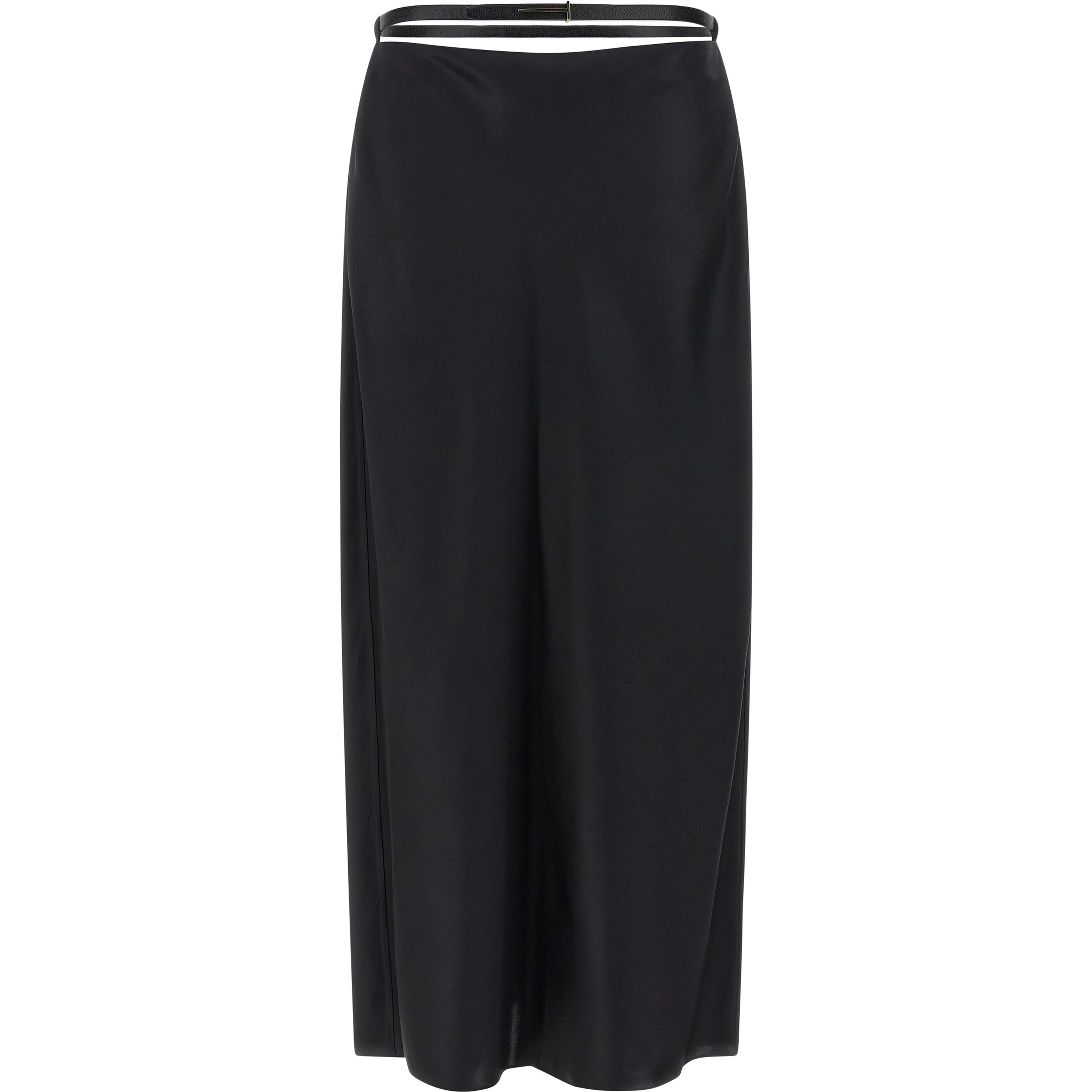 Black Silk Midi Skirt