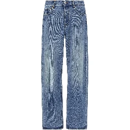 Blue Cotton Straight-Leg Jeans