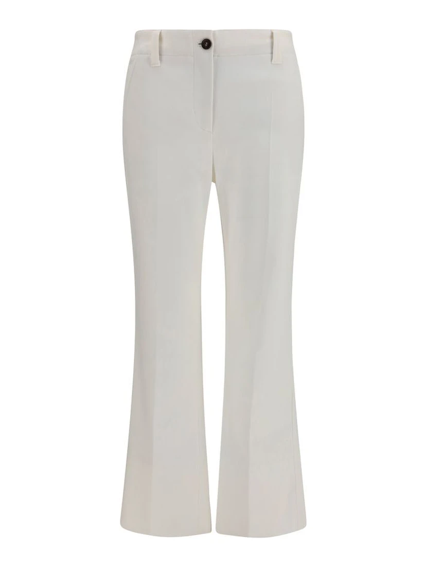 White Cotton Flared Pants