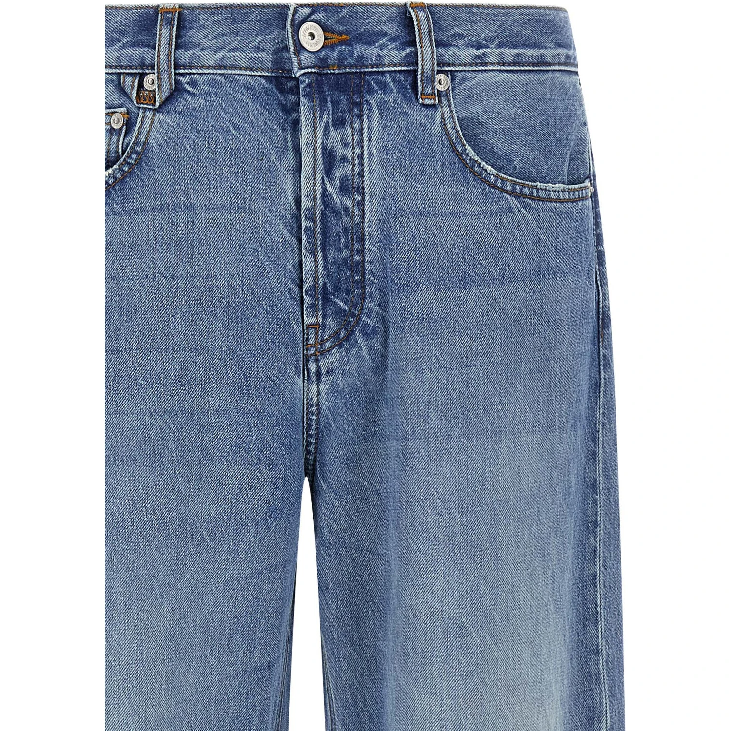 Blue Cotton Straight-Leg Jeans