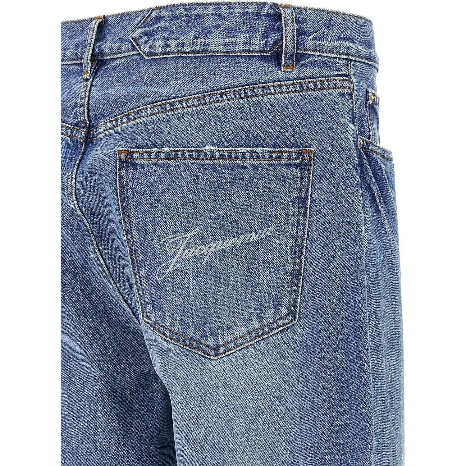 Blue Cotton Straight-Leg Jeans