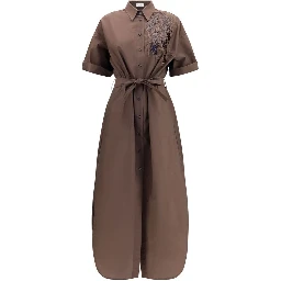 Brown Cotton Casual Dress