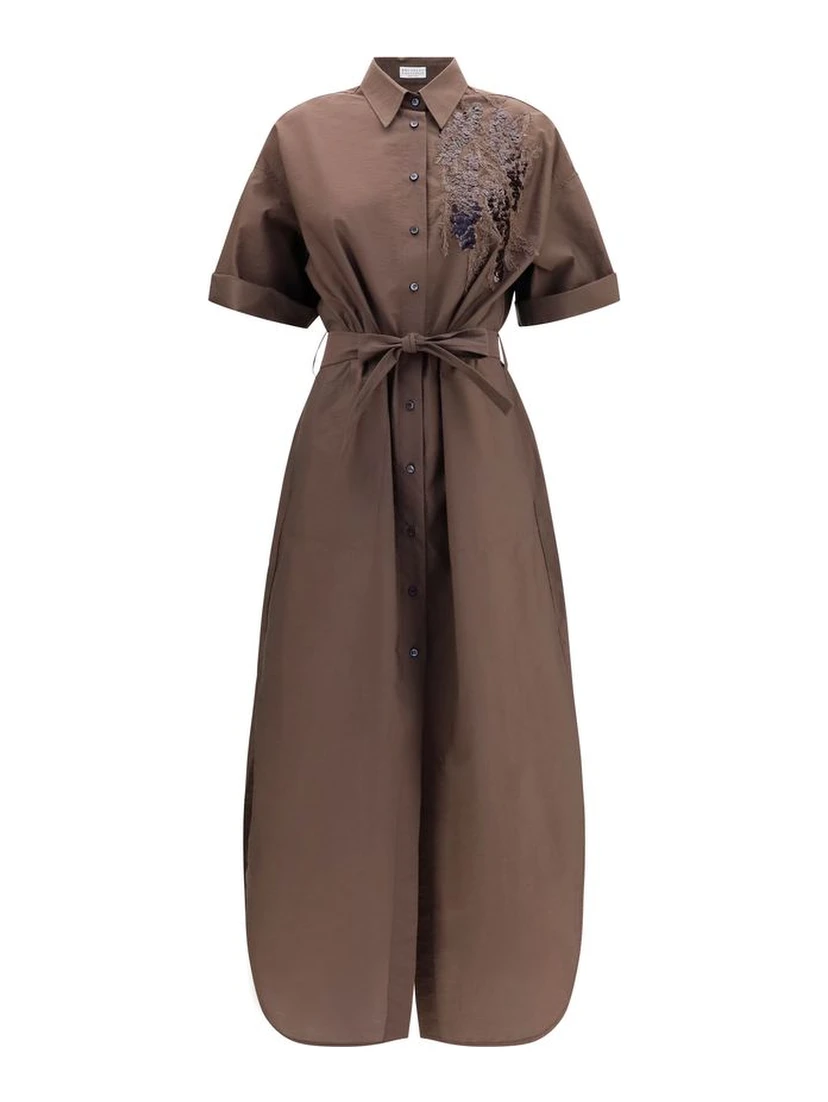 Brown Cotton Casual Dress