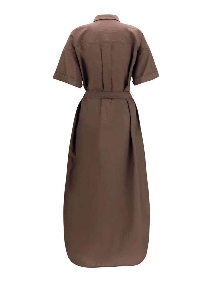 Brown Cotton Casual Dress