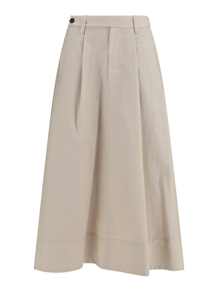 Beige Cotton Midi Skirt