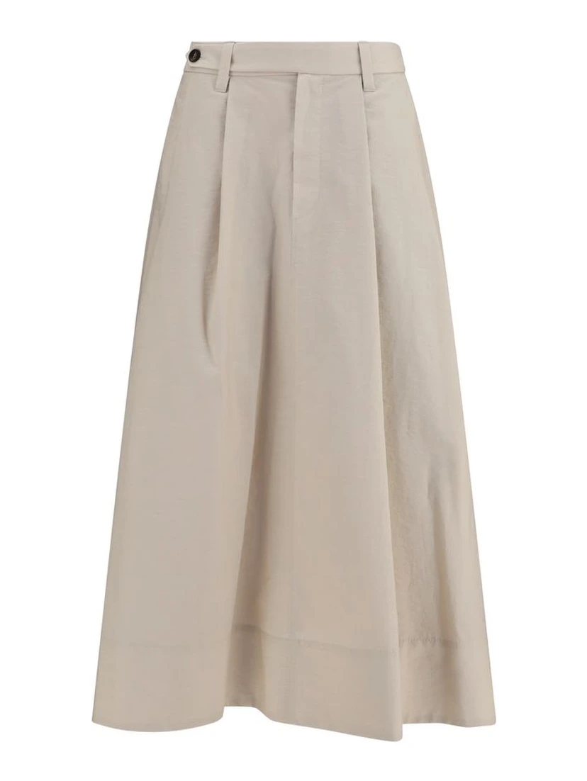 Beige Cotton Midi Skirt