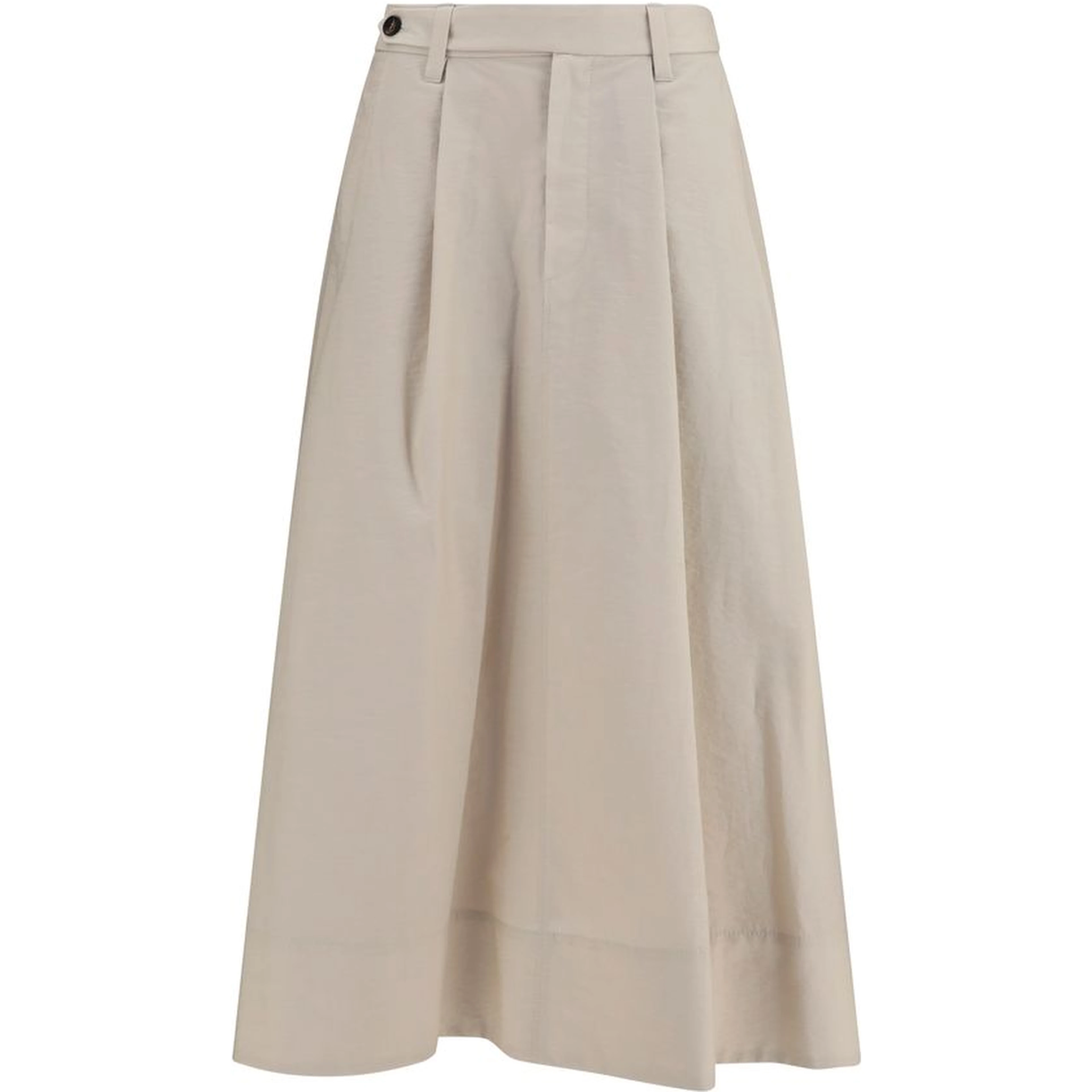 Beige Cotton Midi Skirt