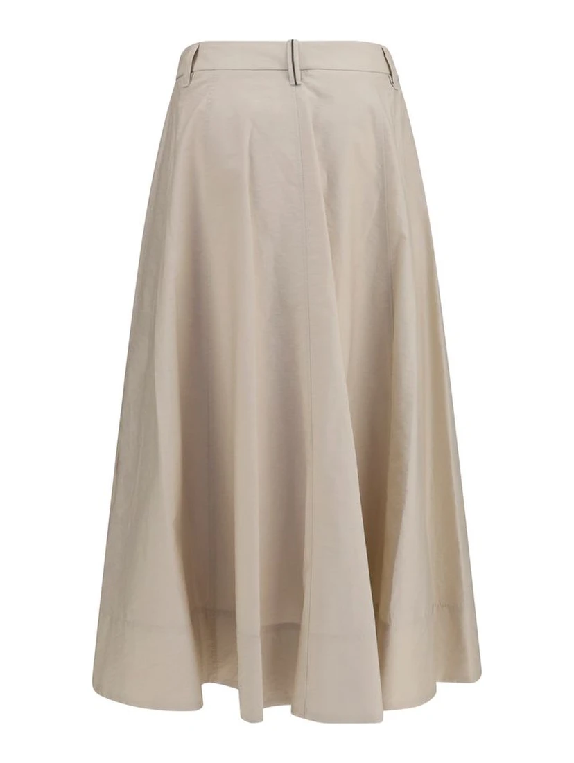 Beige Cotton Midi Skirt