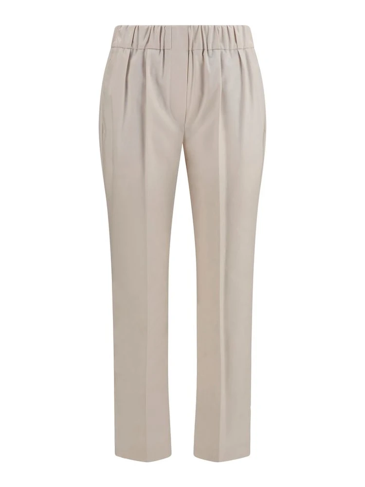 Beige Cotton Casual Pants