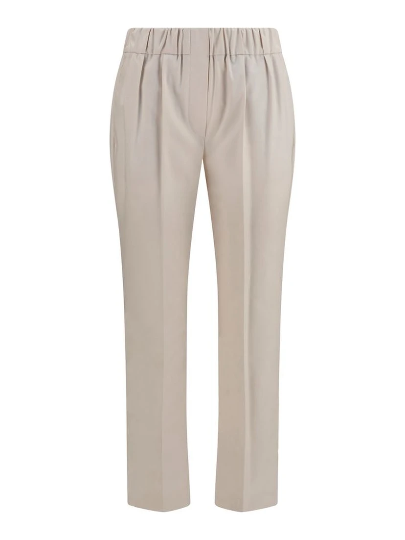 Beige Cotton Casual Pants