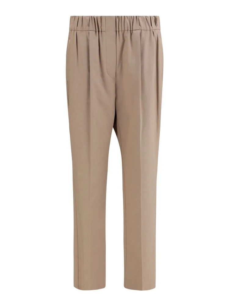 Beige Cotton Casual Pants