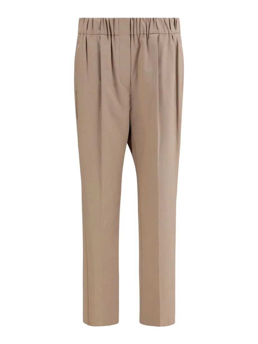 Beige Cotton Casual Pants