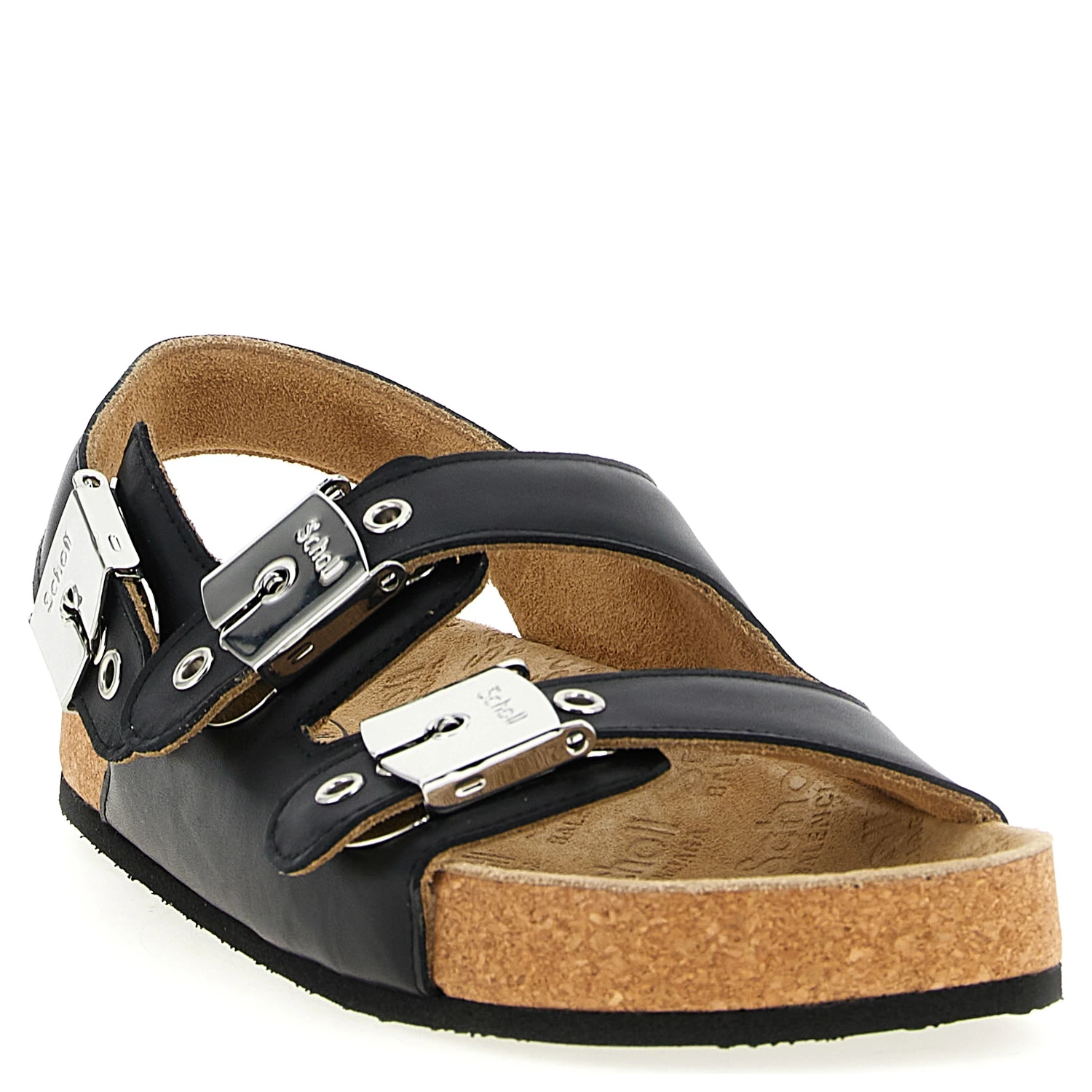 Black Calfskin Flat Sandals