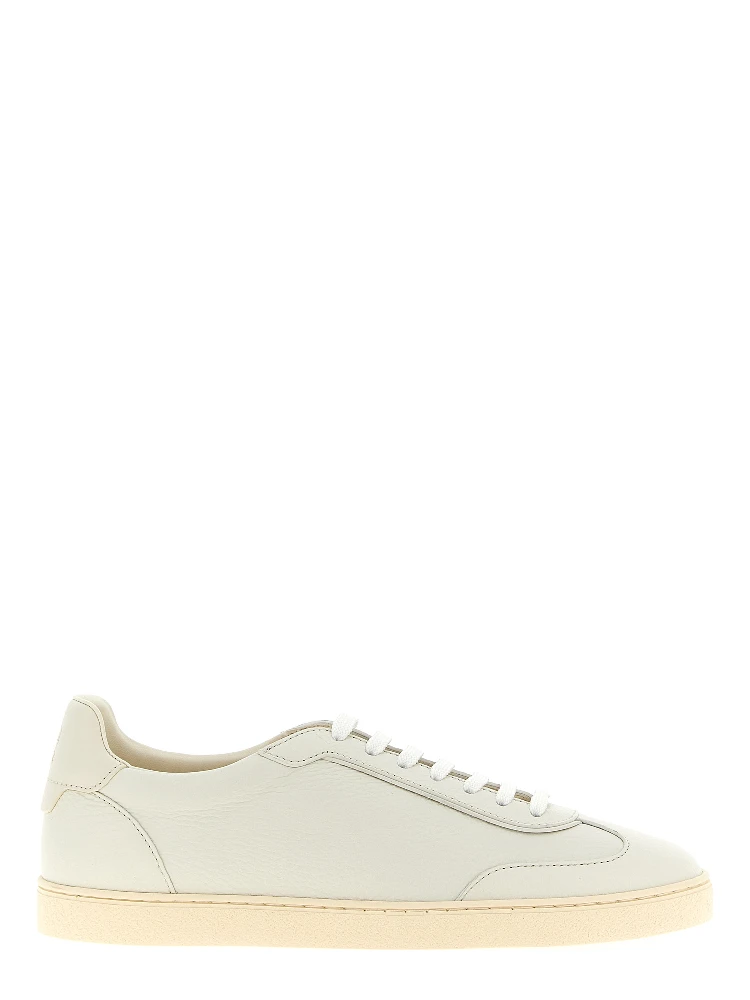 White Goatskin Low Top Sneakers