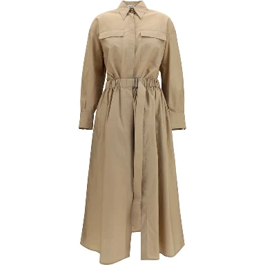 Beige Cotton Casual Dress