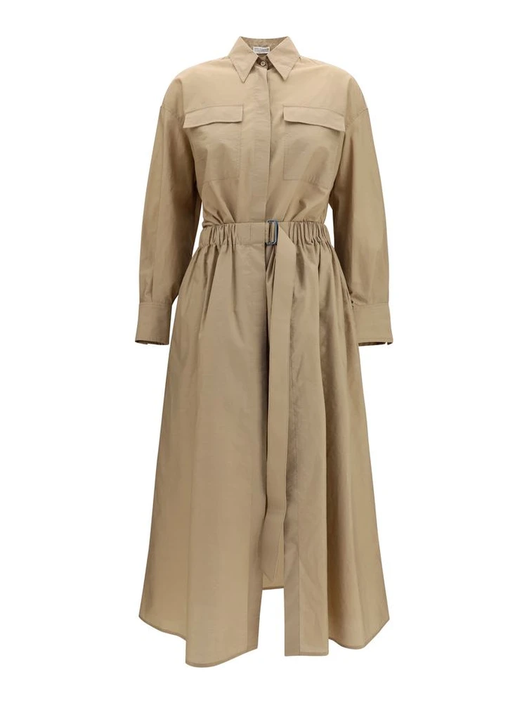Beige Cotton Casual Dress