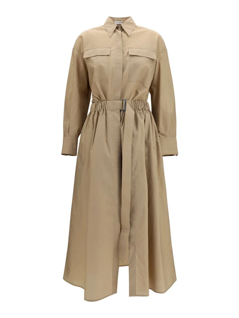 Beige Cotton Casual Dress