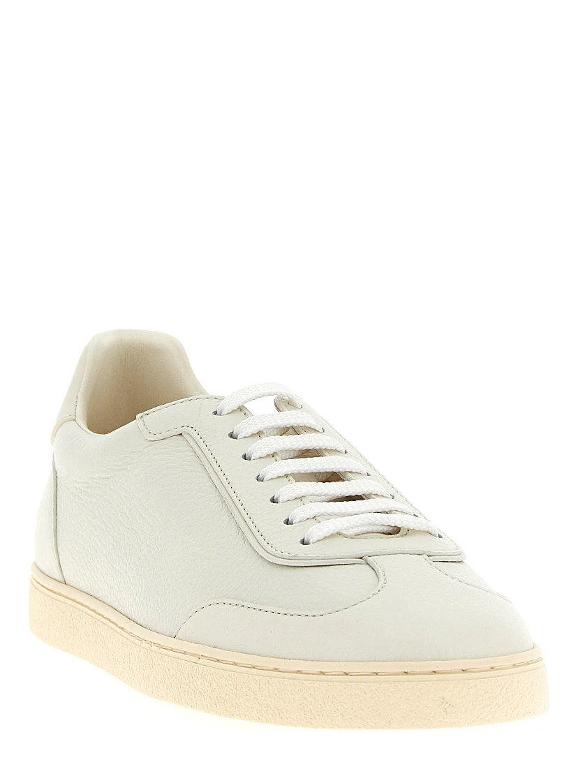 White Goatskin Low Top Sneakers