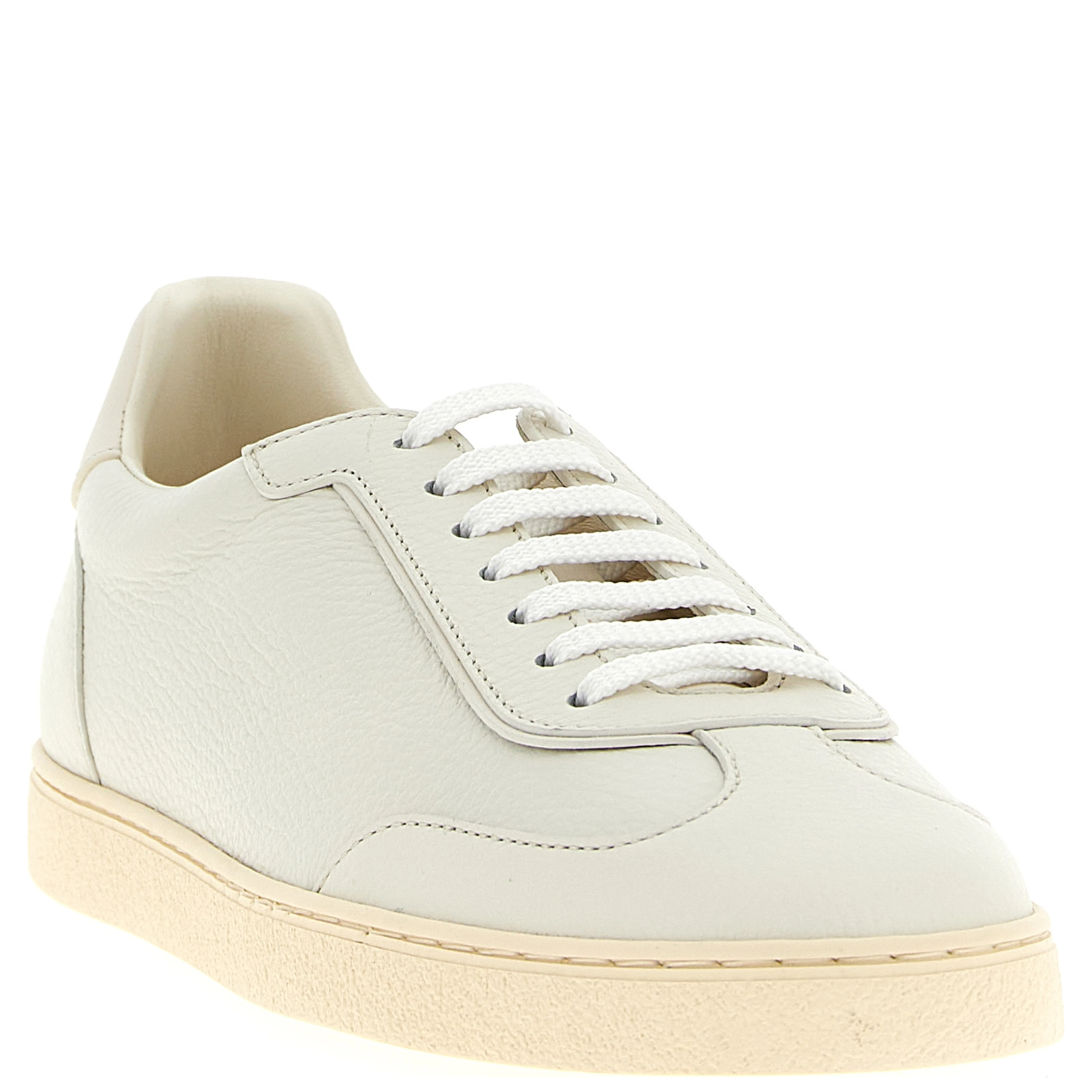 White Goatskin Low Top Sneakers