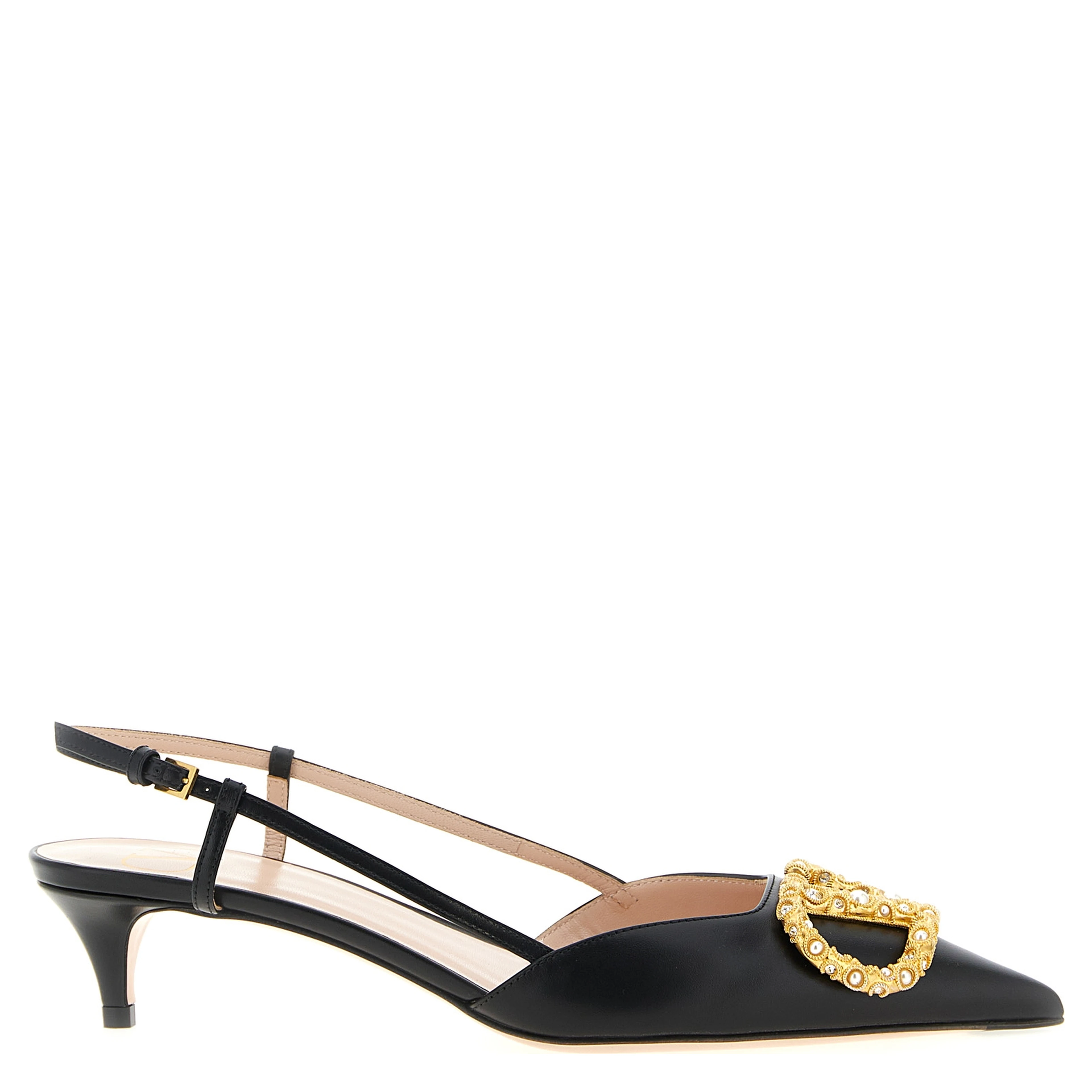 Black Calfskin Mid Heel Pumps