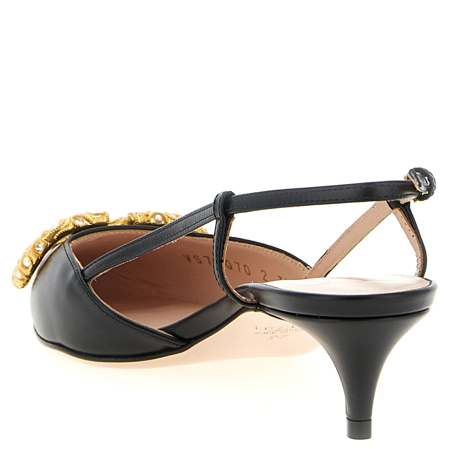 Black Calfskin Mid Heel Pumps