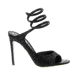 Black Satin Stiletto Heel Sandals