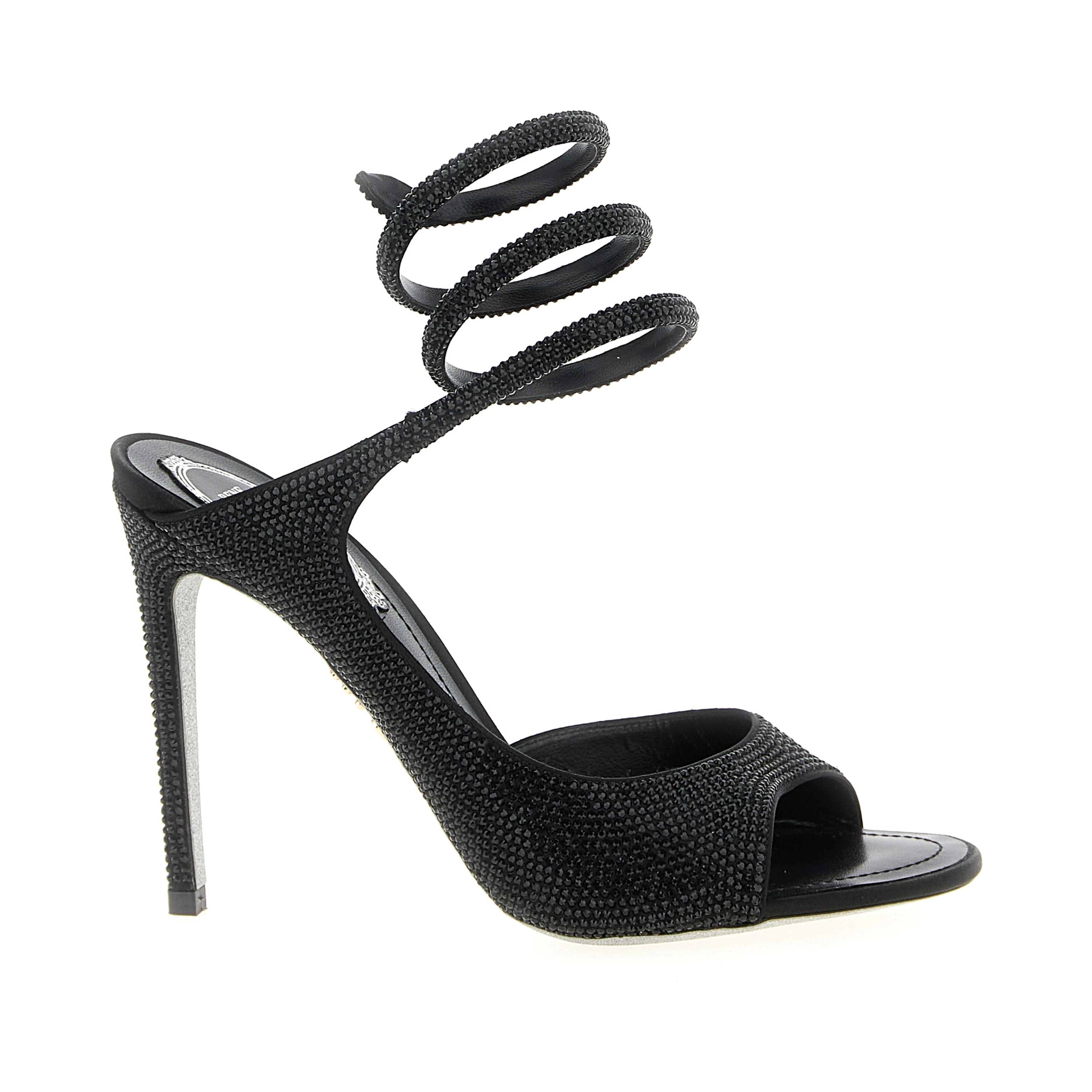 Black Satin Stiletto Heel Sandals
